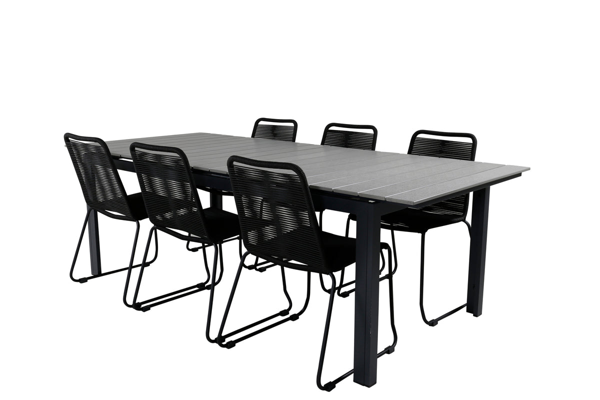 Levels & Lindos Rektangulært Spisebord 229x100x75 Sort + Spisestole Sort