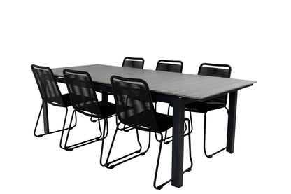 Levels & Lindos Rektangulært Spisebord 229x100x75 Sort + Spisestole Sort