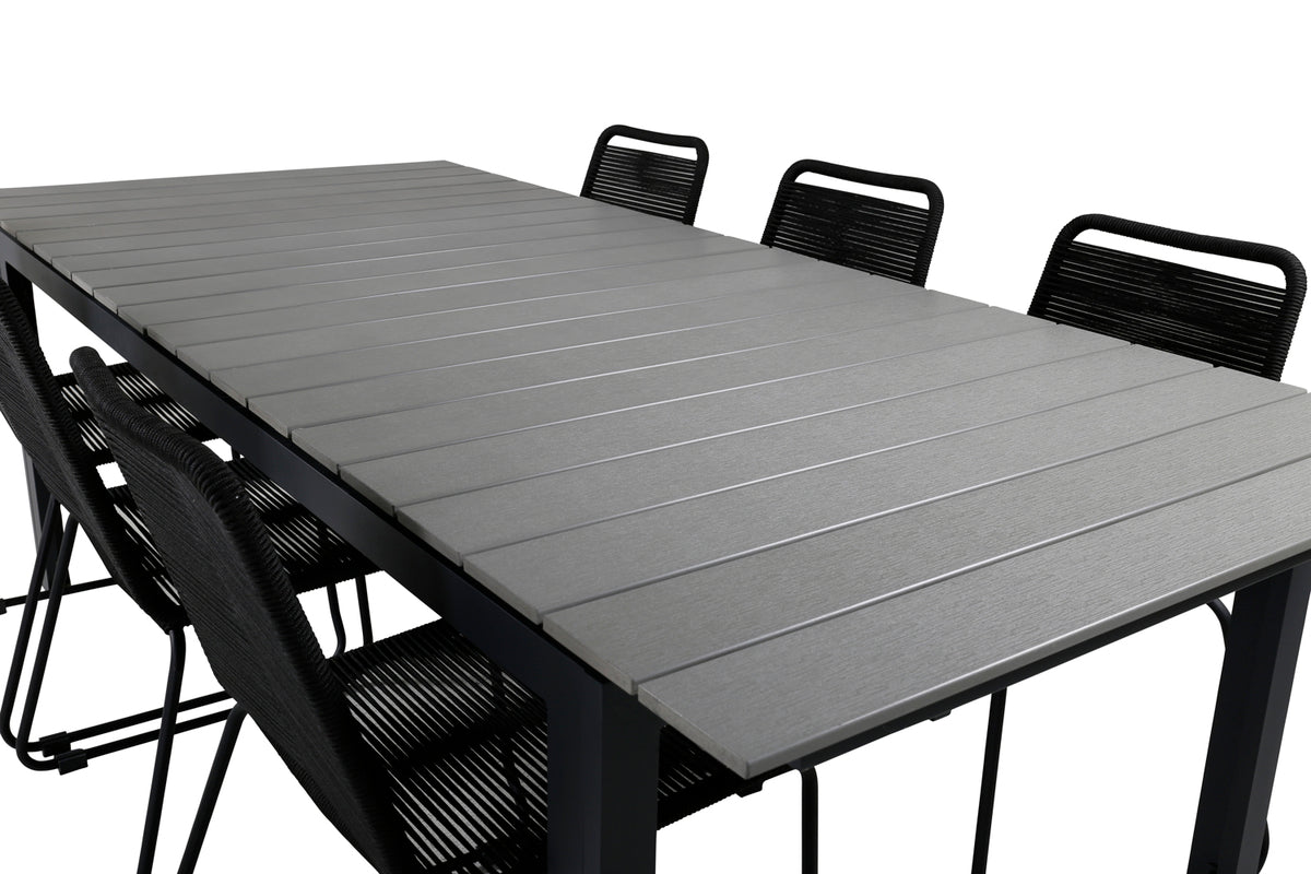 Levels & Lindos Rektangulært Spisebord 229x100x75 Sort + Spisestole Sort