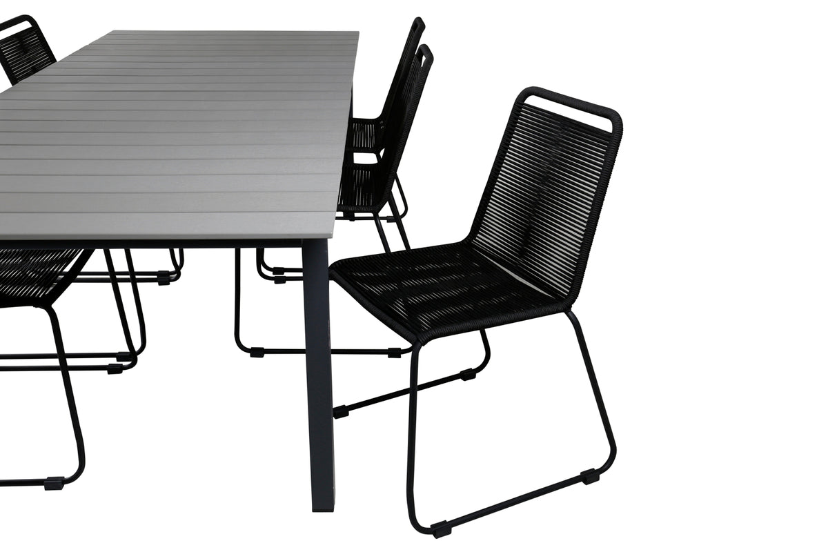 Levels & Lindos Rektangulært Spisebord 229x100x75 Sort + Spisestole Sort