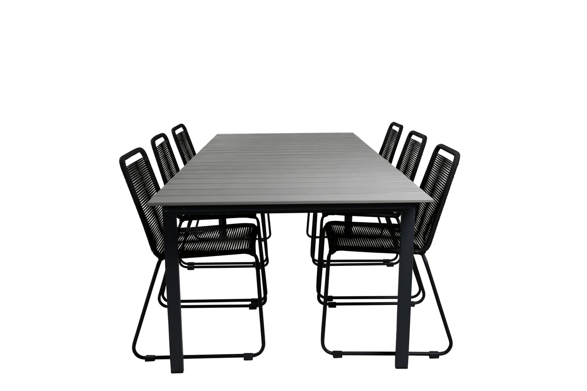 Levels & Lindos Rektangulært Spisebord 229x100x75 Sort + Spisestole Sort