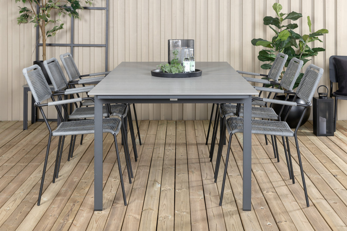 Levels & Lindos Rektangulært Spisebord 229x100x75 Sort + Spisestole Grå