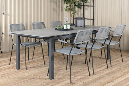 Levels & Lindos Rektangulært Spisebord 229x100x75 Sort + Spisestole Grå