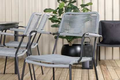 Levels & Lindos Rektangulært Spisebord 229x100x75 Sort + Spisestole Grå