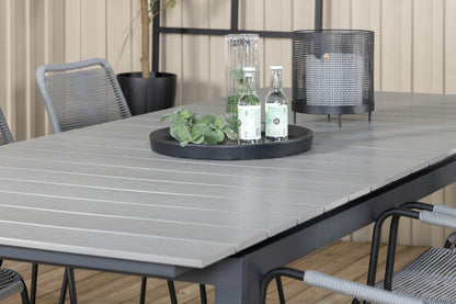 Levels & Lindos Rektangulært Spisebord 229x100x75 Sort + Spisestole Grå