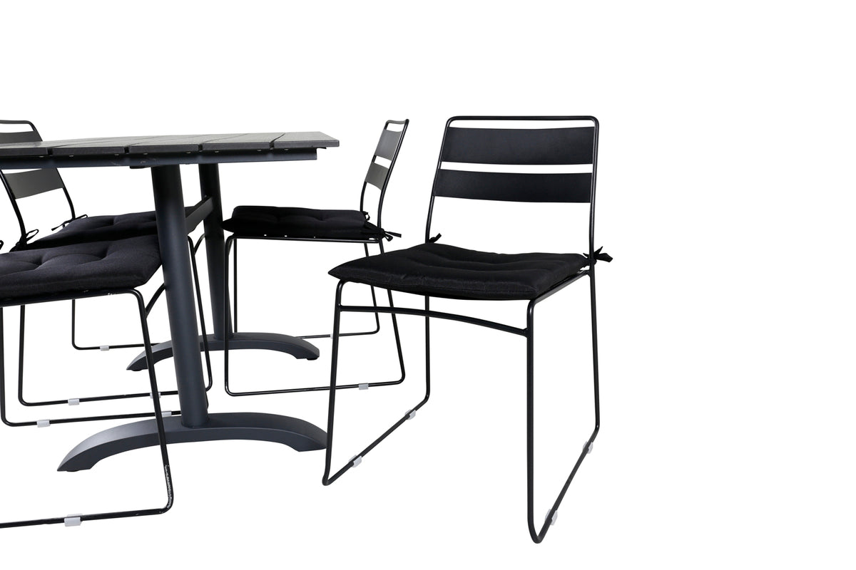 Lina & Denver Spisestole Sort + Rektangulære Spisebord 120x70x74 Sort