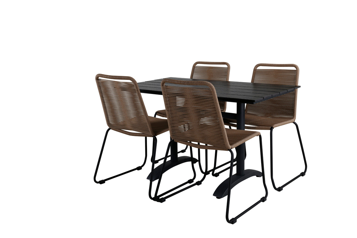 Denver & Lindos Spisebord 120x70x74 + Spisestole Brun