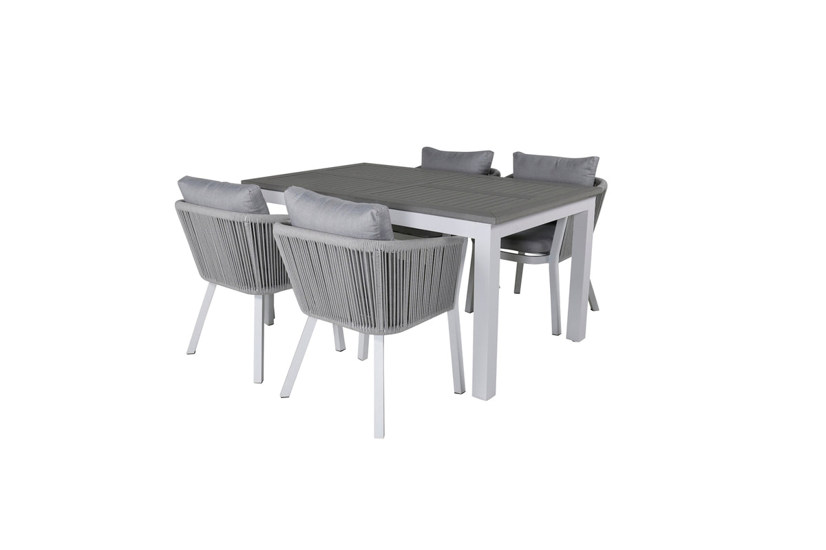 Virya & Albany Spisestole 2-pak Grå + Rektangulære Spisebord 74 x 152 x 90 Hvid