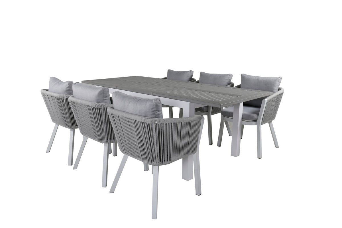 Virya & Albany Spisestole 2-pak Grå + Rektangulære Spisebord 74 x 152 x 90 Hvid