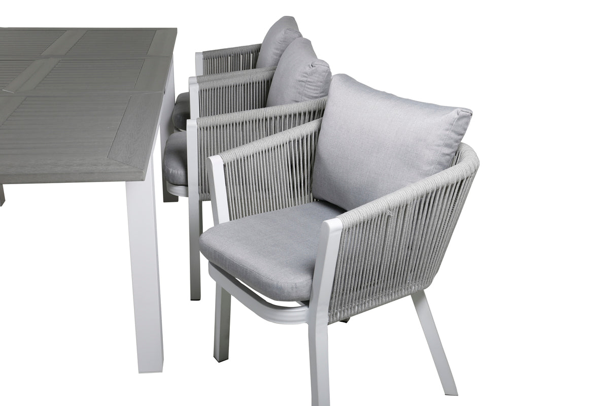 Virya & Albany Spisestole 2-pak Grå + Rektangulære Spisebord 74 x 152 x 90 Hvid