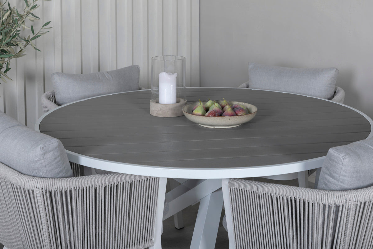 Virya & Parma Spisebordsstole Grå + Rundt Spisebord ø140 Hvid