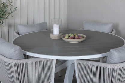 Virya & Parma Spisebordsstole Grå + Rundt Spisebord ø140 Hvid