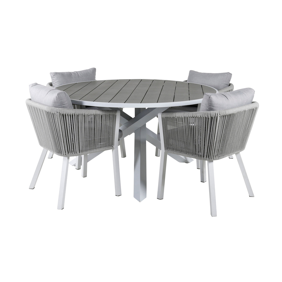 Virya & Parma Spisebordsstole Grå + Rundt Spisebord ø140 Hvid