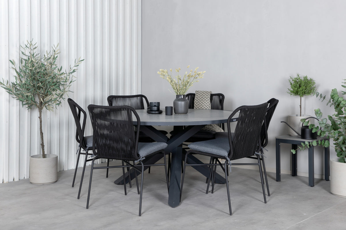 Julian & Parma Spisestole Sort + Spisebord ⌀140