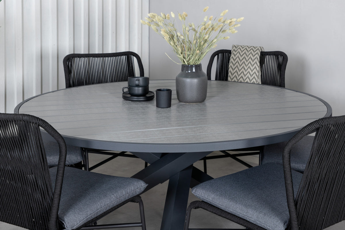 Julian & Parma Spisestole Sort + Spisebord ⌀140