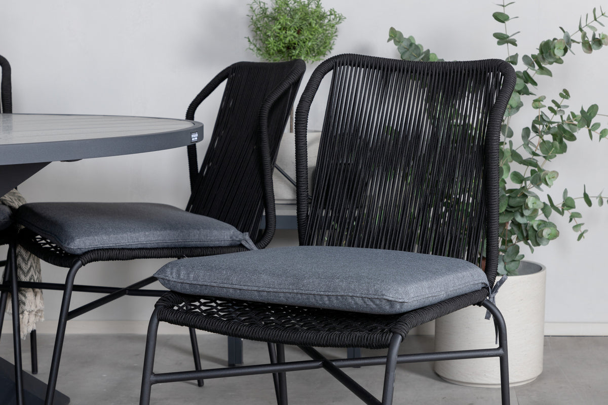 Julian & Parma Spisestole Sort + Spisebord ⌀140