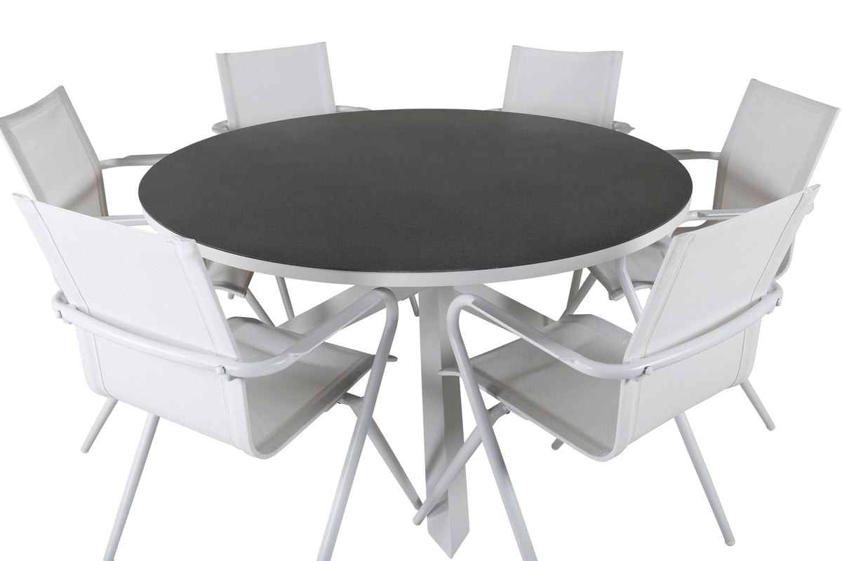 Spisebordsstol 6-pak Hvid + Rundt spisebord 140 Grå