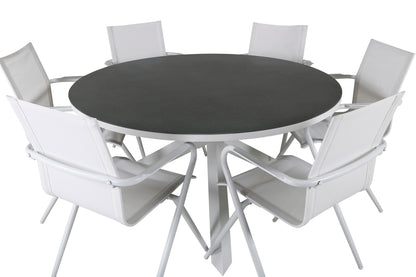 Spisebordsstol 6-pak Hvid + Rundt spisebord 140 Grå