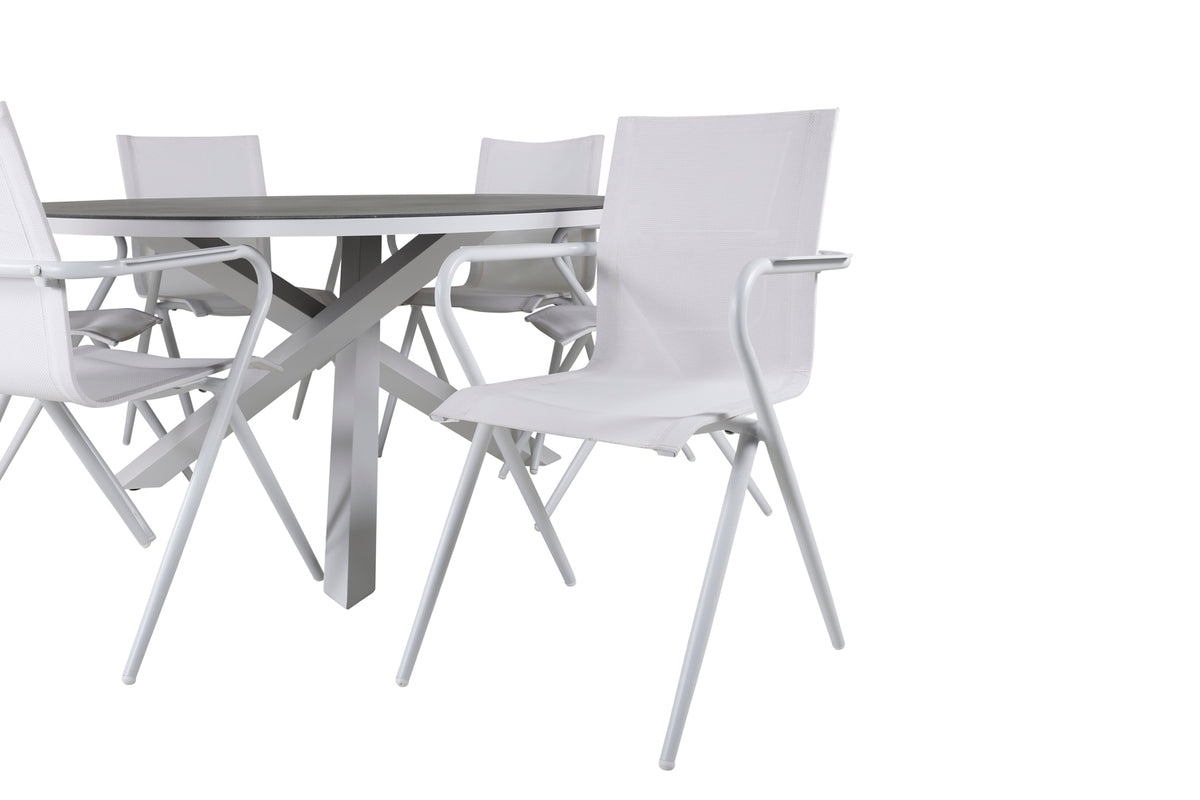 Spisebordsstol 6-pak Hvid + Rundt spisebord 140 Grå