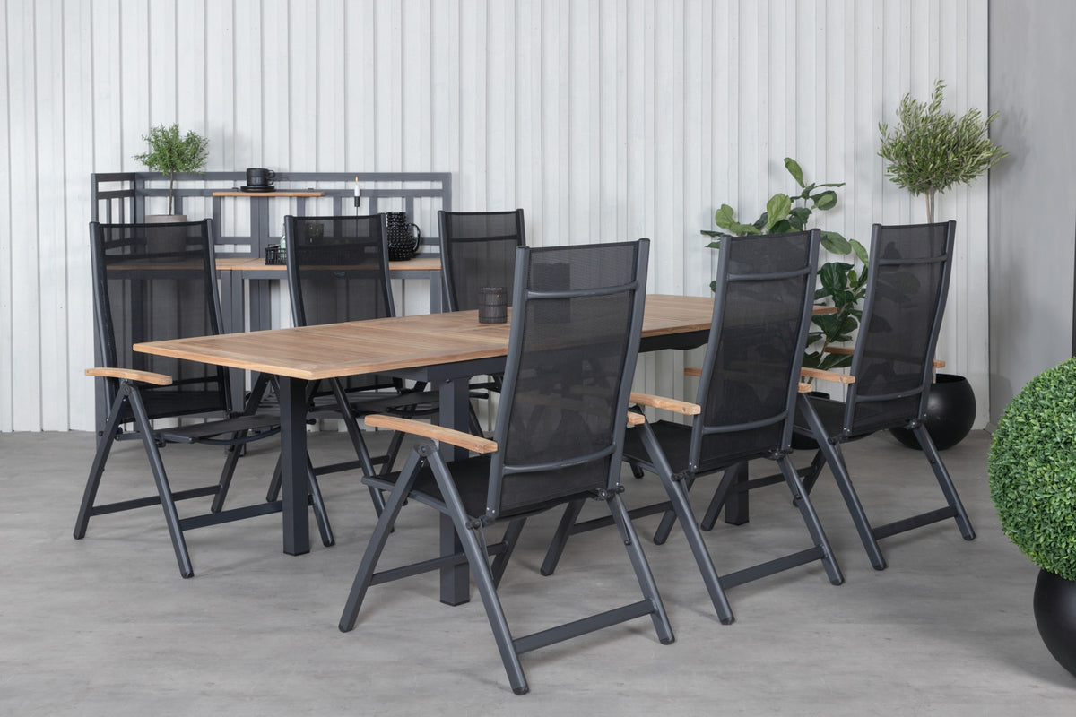 Panama Positionsstole Sort + Rektangulært Spisebord 210x90x75 Sort