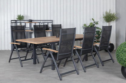 Panama Positionsstole Sort + Rektangulært Spisebord 210x90x75 Sort