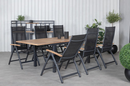 Panama Positionsstole Sort + Rektangulært Spisebord 210x90x75 Sort