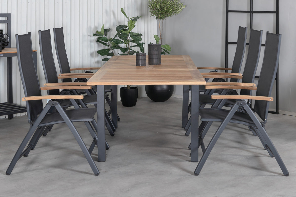 Panama Positionsstole Sort + Rektangulært Spisebord 210x90x75 Sort