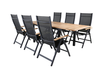 Panama Positionsstole Sort + Rektangulært Spisebord 210x90x75 Sort