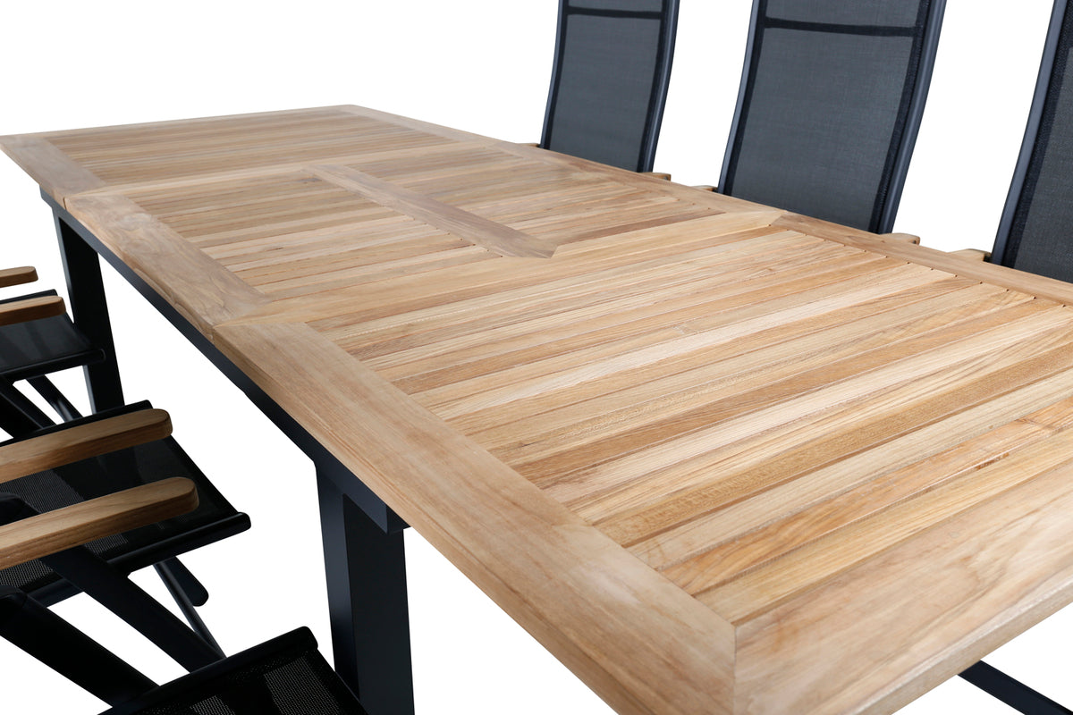 Panama Positionsstole Sort + Rektangulært Spisebord 210x90x75 Sort