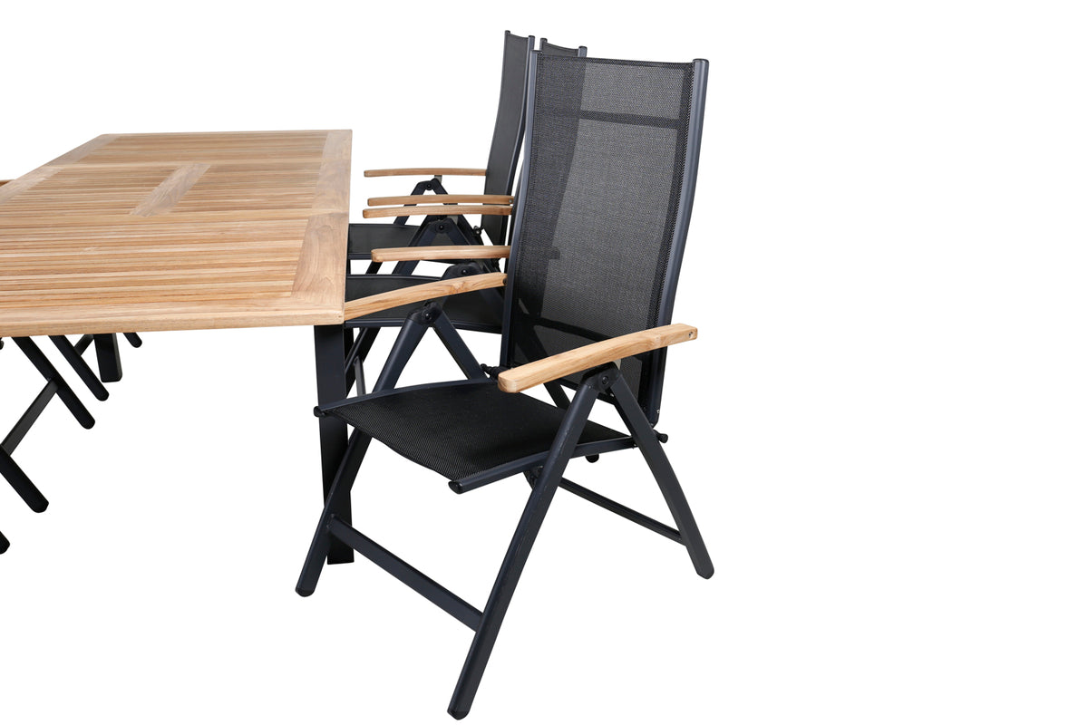 Panama Positionsstole Sort + Rektangulært Spisebord 210x90x75 Sort