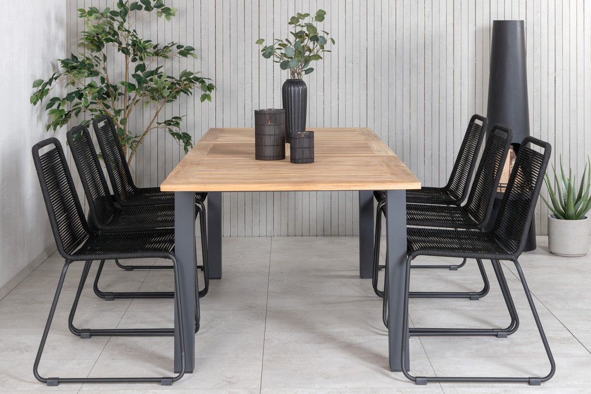 Panama & Lindos Spisebord 152x90 + Spisestole Sort