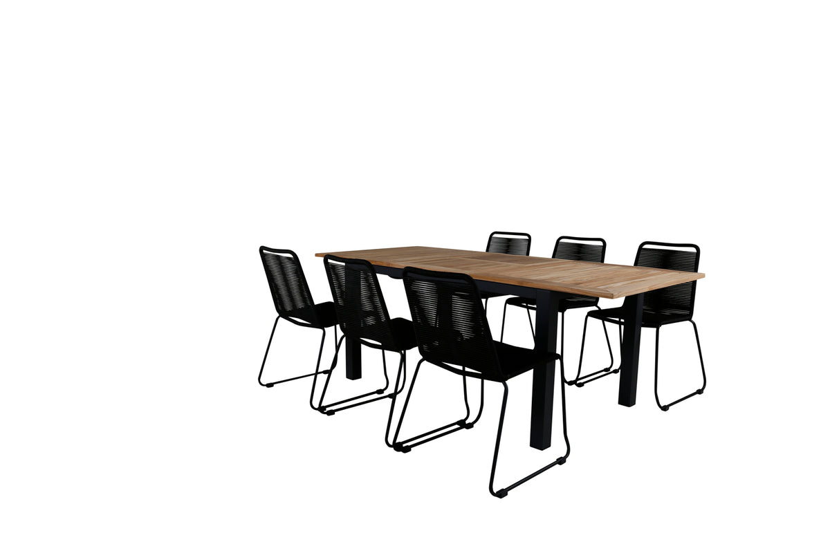 Panama & Lindos Spisebord 152x90 + Spisestole Sort