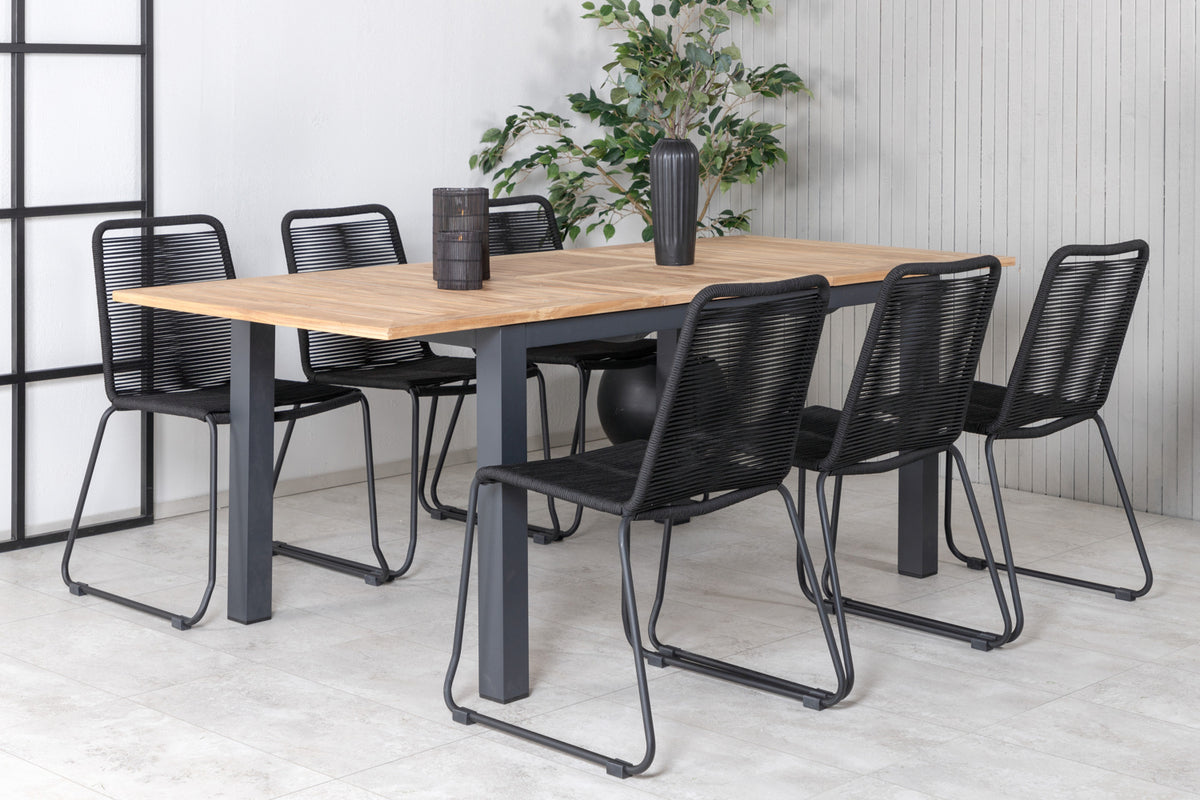 Panama & Lindos Spisebord 152x90 + Spisestole Sort