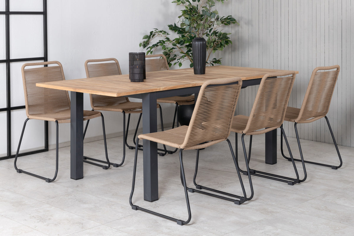 Rektangulært spisebord 152 x 90 Sort + Spisebordsstol 2-pak Brun