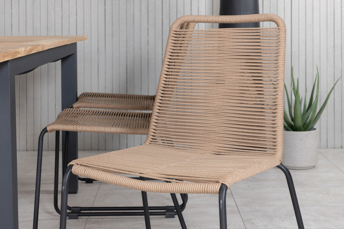 Rektangulært spisebord 152 x 90 Sort + Spisebordsstol 2-pak Brun