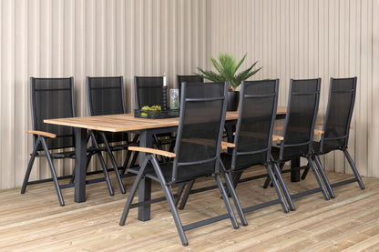 Panama Positionsstole 2-pak Sort + Rektangulært Spisebord 224 x 100 Sort