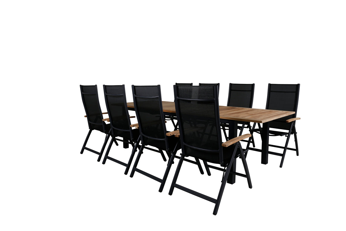 Panama Positionsstole 2-pak Sort + Rektangulært Spisebord 224 x 100 Sort