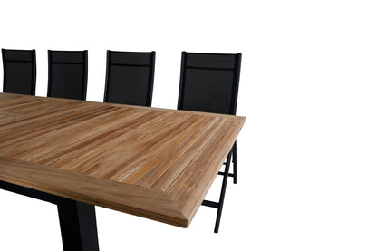 Panama Positionsstole 2-pak Sort + Rektangulært Spisebord 224 x 100 Sort