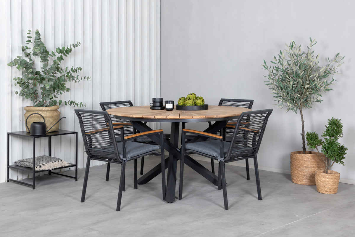 Dallas & Mexico Spisestole Sort + Spisebord ⌀140