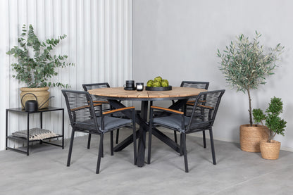 Dallas & Mexico Spisestole Sort + Spisebord ⌀140