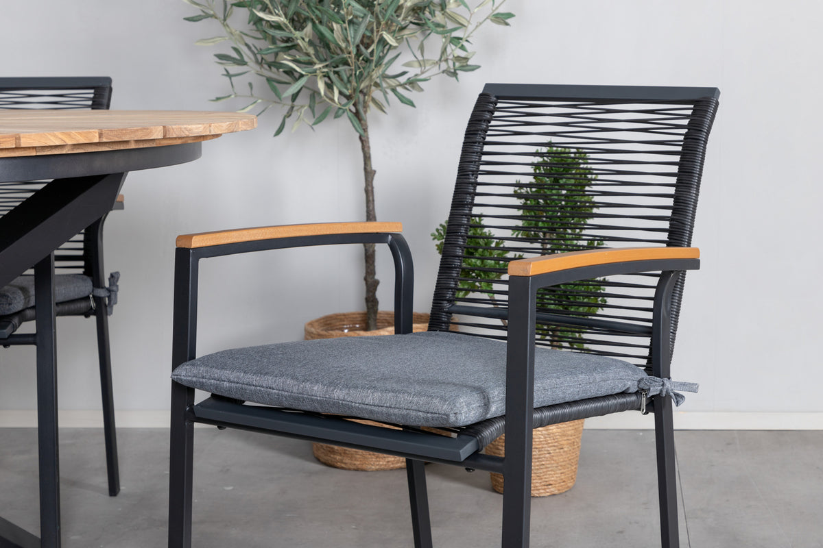 Dallas & Mexico Spisestole Sort + Spisebord ⌀140