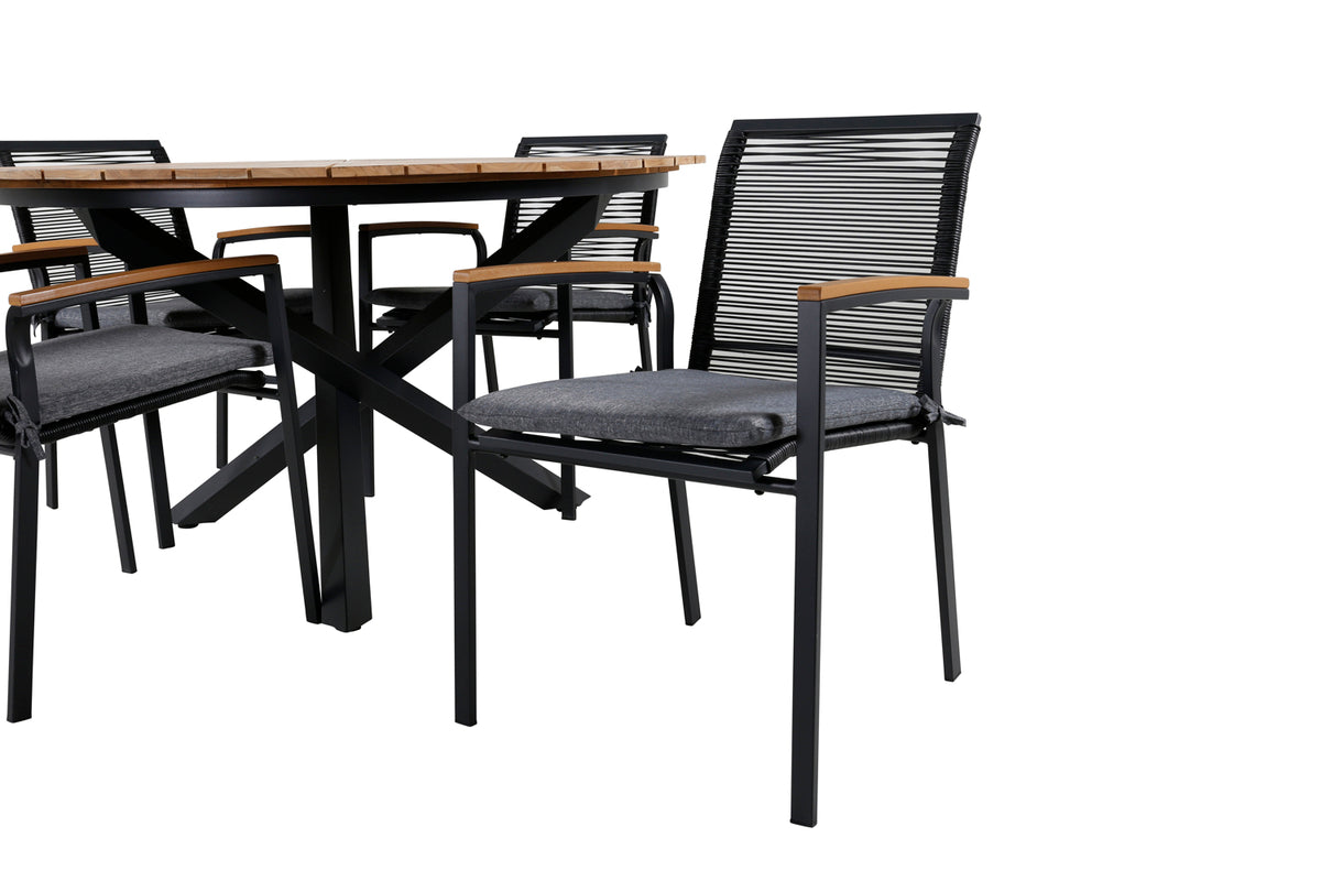 Dallas & Mexico Spisestole Sort + Spisebord ⌀140