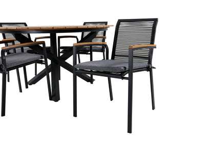 Dallas & Mexico Spisestole Sort + Spisebord ⌀140