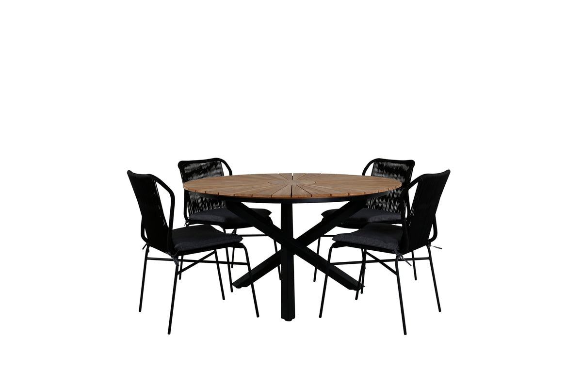 Julian & Mexico Spisestole Sort + Spisebord ⌀140
