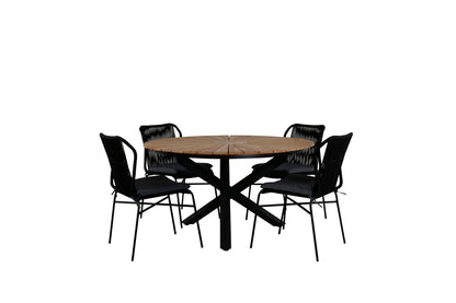 Julian & Mexico Spisestole Sort + Spisebord ⌀140