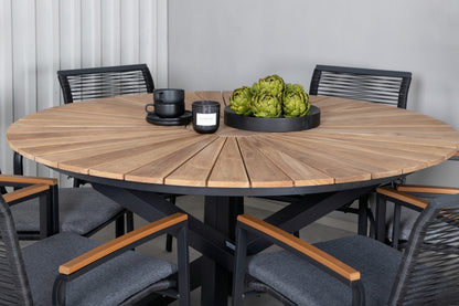 Dallas & Mexico Spisestole Sort + Spisebord ⌀140