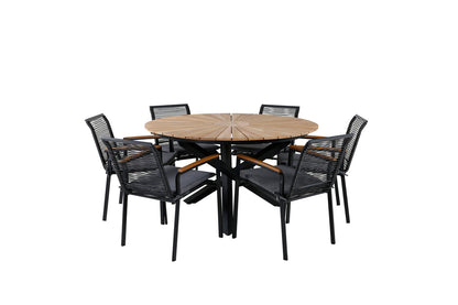 Dallas & Mexico Spisestole Sort + Spisebord ⌀140