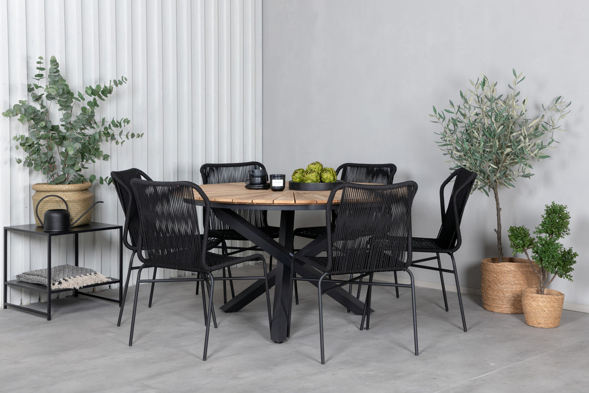 Julian & Mexico Spisestole Sort + Spisebord ⌀140