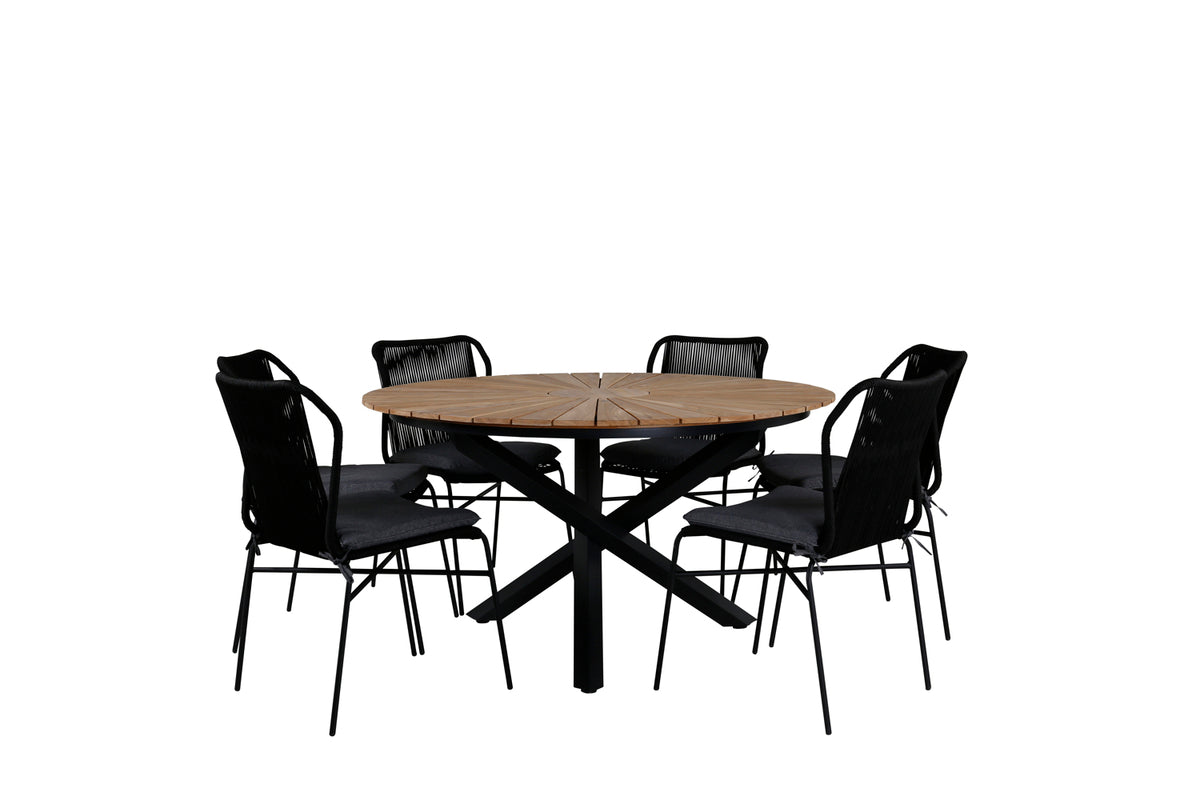 Julian & Mexico Spisestole Sort + Spisebord ⌀140