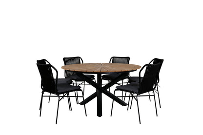 Julian & Mexico Spisestole Sort + Spisebord ⌀140